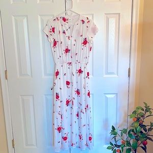 GAP White with Red Florals XS Petite Maxi Dress